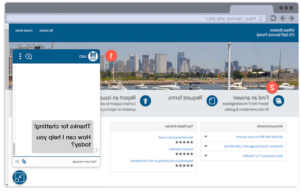 Screenshot of Self Sevice Portal with IT Support Chat open